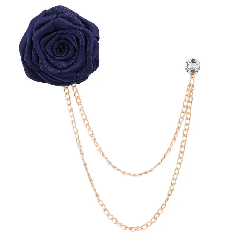 Korean Style Wedding Handmade Rose Flower Brooch Pin With Tassel Chain for Groom