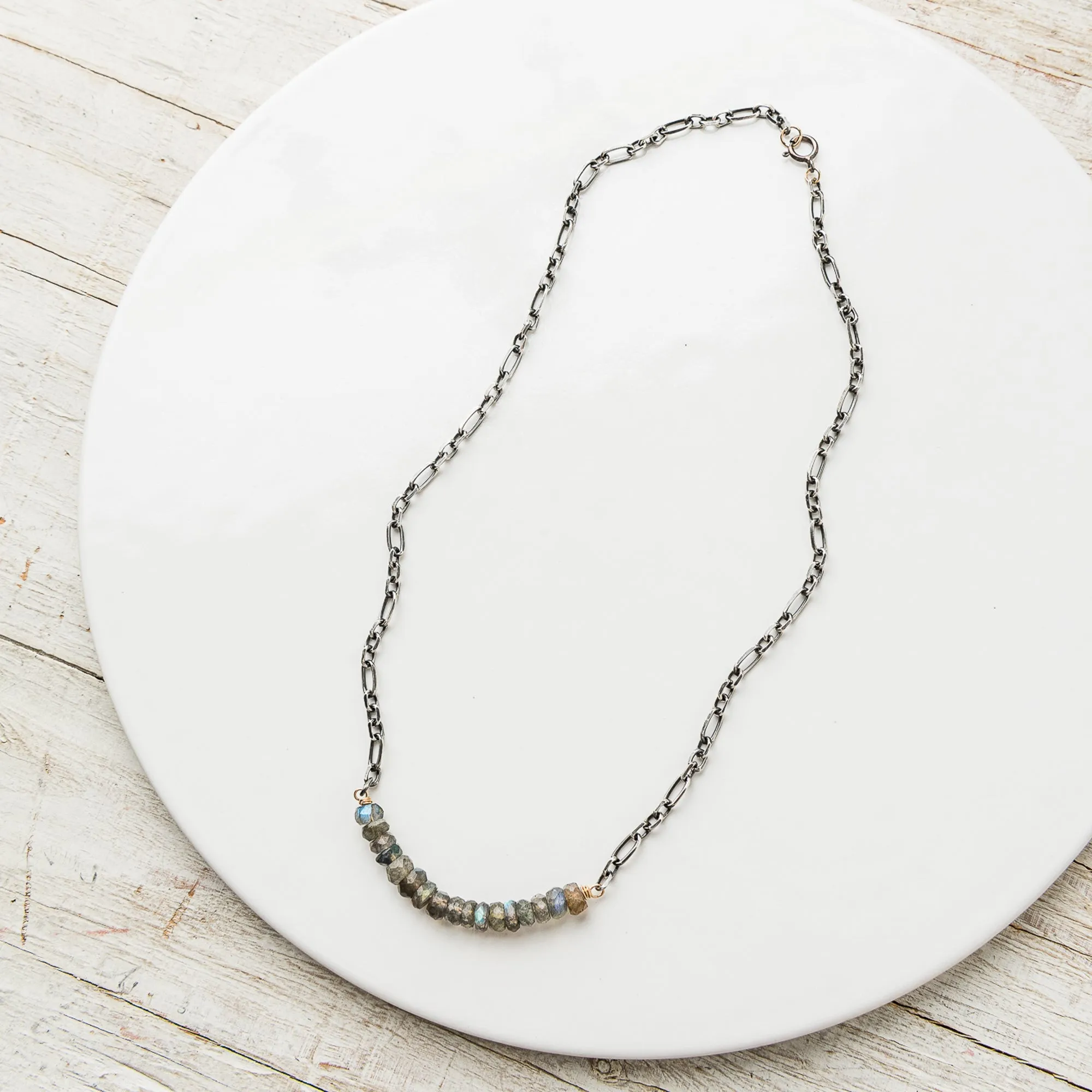 Labradorite Arch Necklace on Alternating Cable Chain