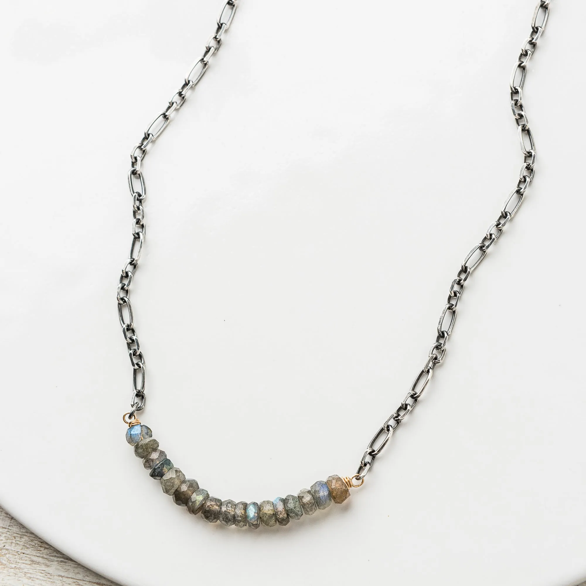 Labradorite Arch Necklace on Alternating Cable Chain