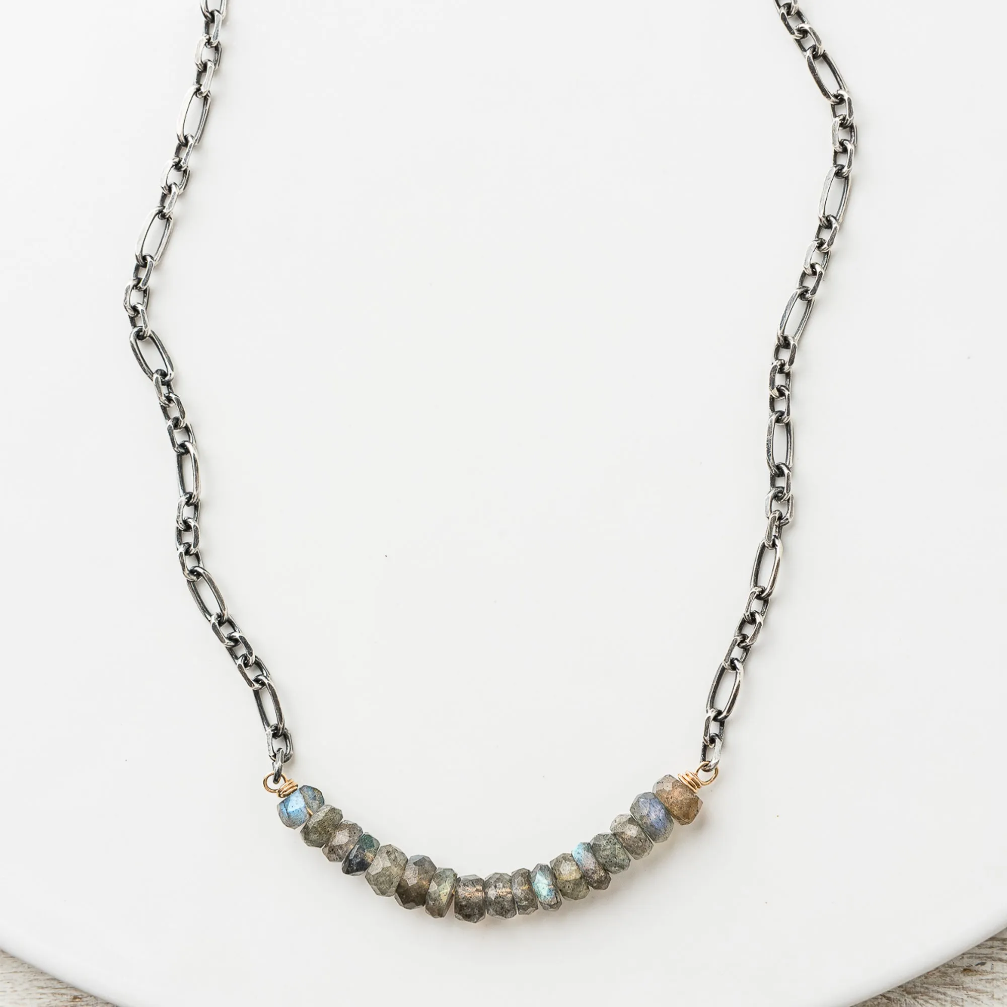 Labradorite Arch Necklace on Alternating Cable Chain