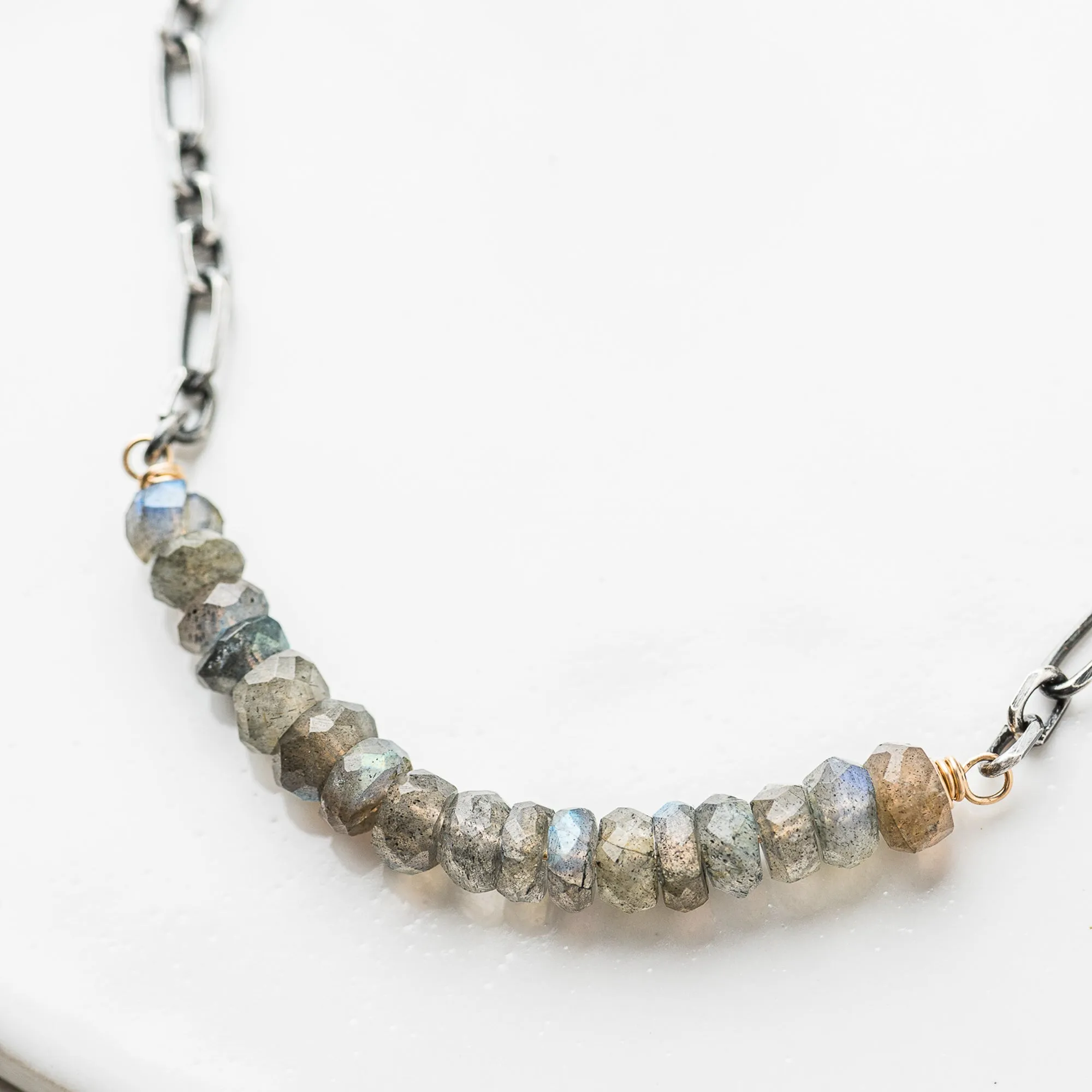 Labradorite Arch Necklace on Alternating Cable Chain