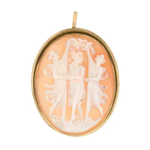 Late Victorian 14k Shell Cameo Three Grace Pin/Pendant