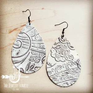 Leather Teardrop Earring-Oyster Paisley 203h