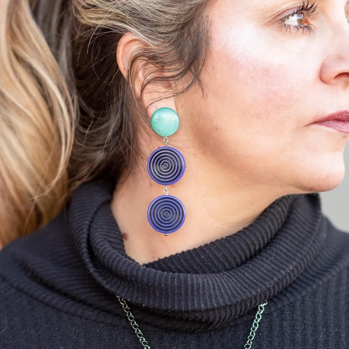 Lilac & Grey TurnTable Statement Earrings