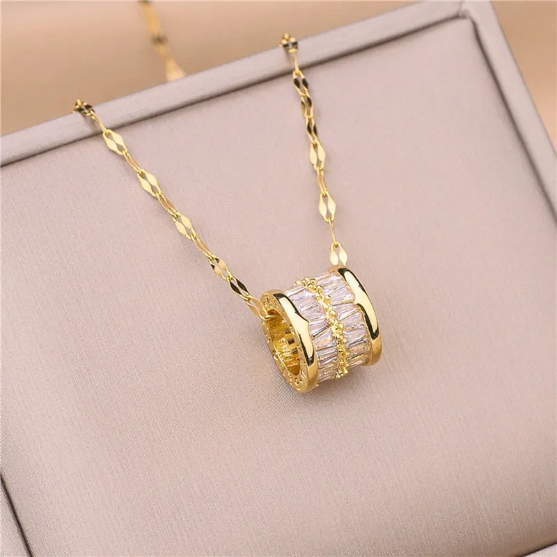 Luxury Zircon Crystal Pendant Chain Necklace For Women