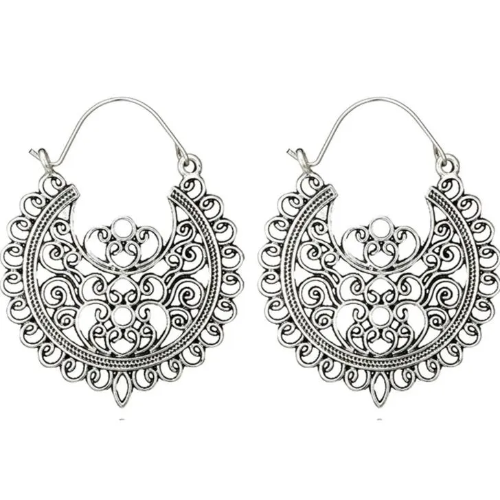 Mandala Brass Earrings Silver