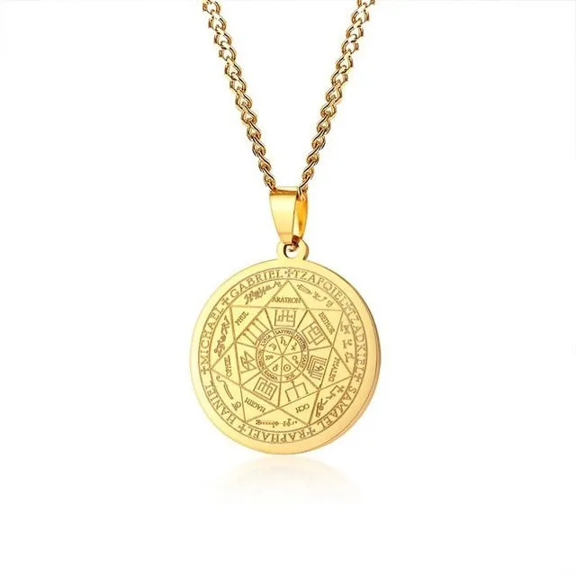 Mens's Necklace Stainless Steel Gold Color The Seals Of The Seven Archangels Sigil Pendant Haniel Michael Gabriel Sign