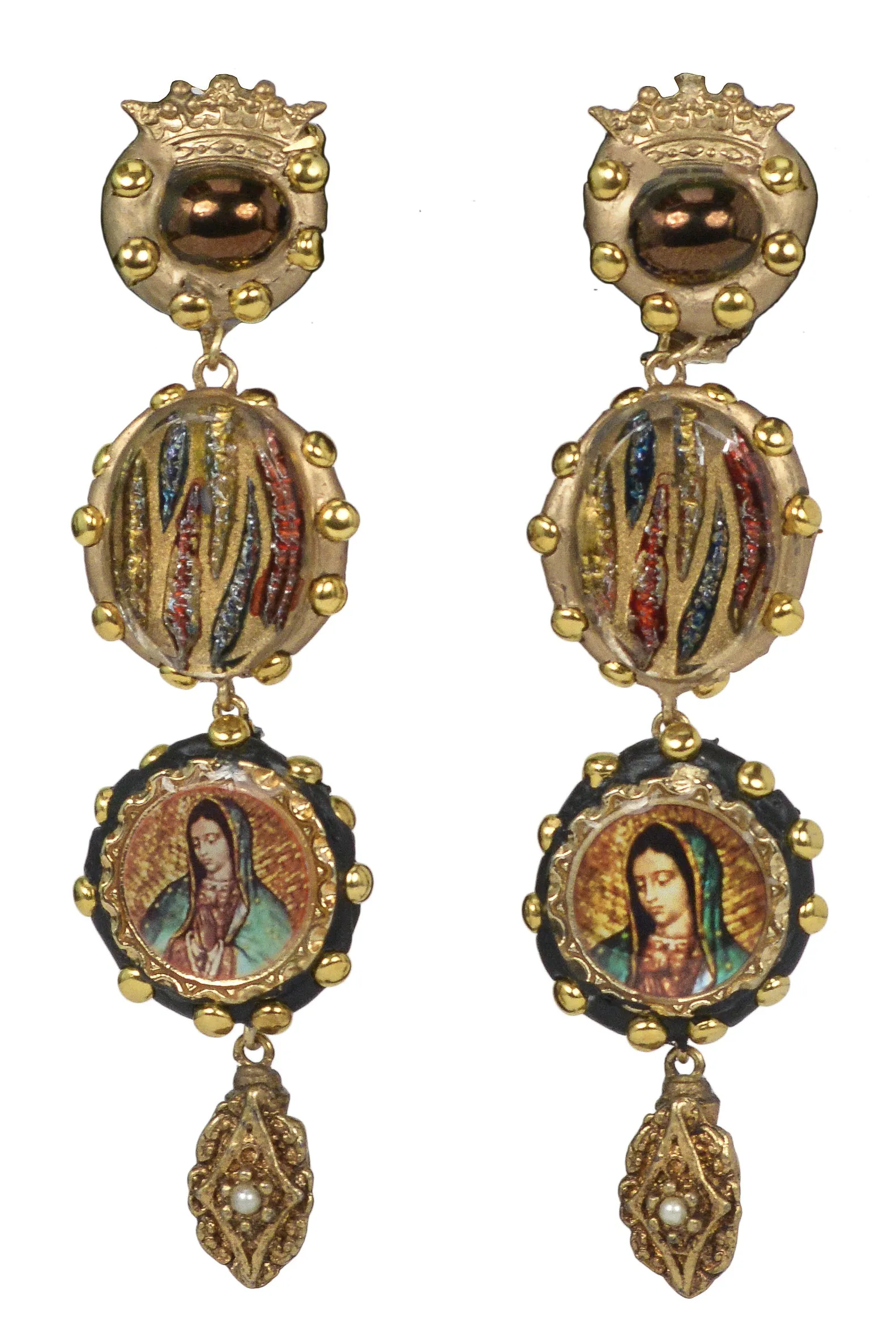 MINADEO CROWN & VIRGIN MARY EARRINGS