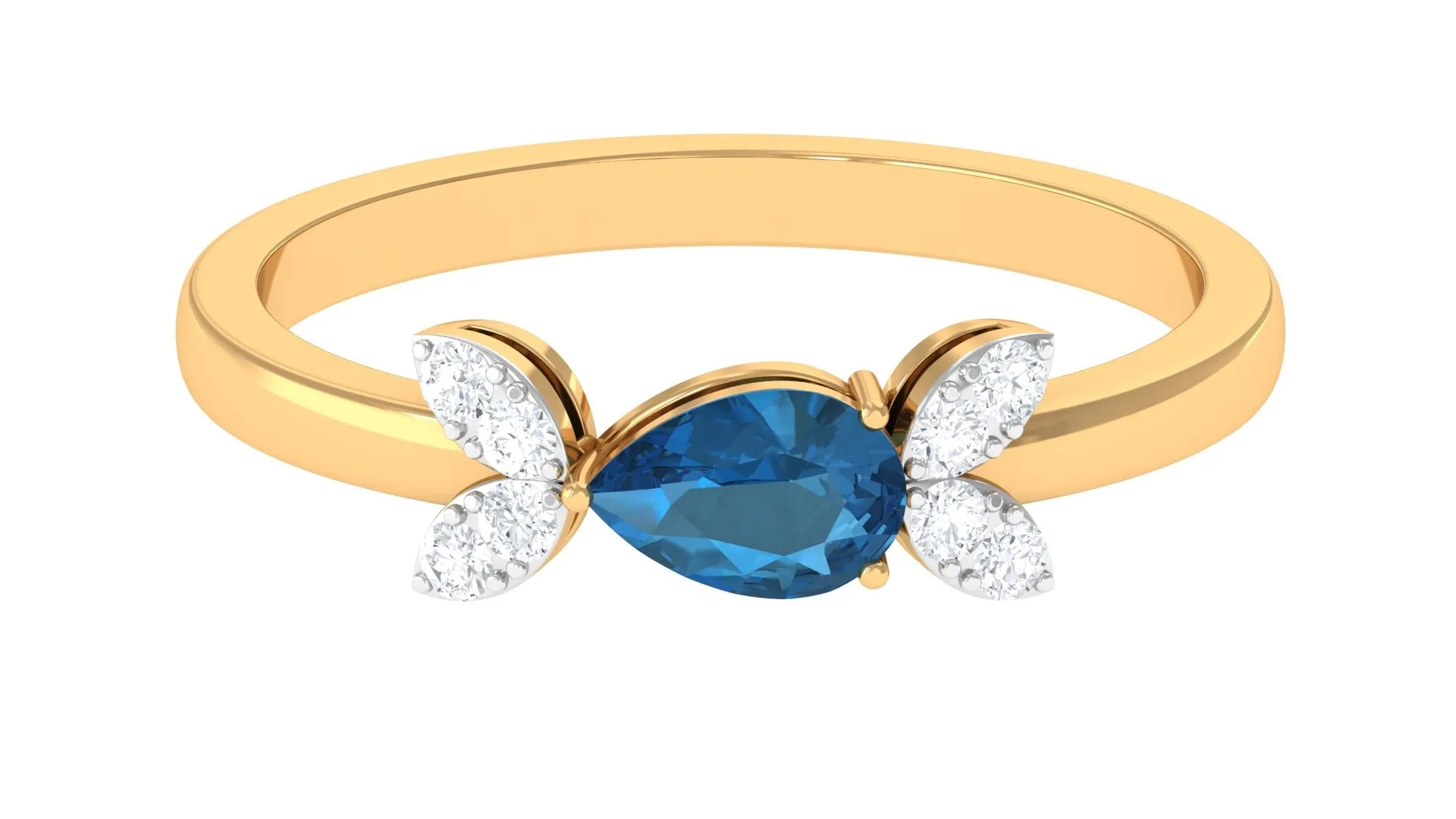 Minimal London Blue Topaz Leaf Promise Ring with Diamond