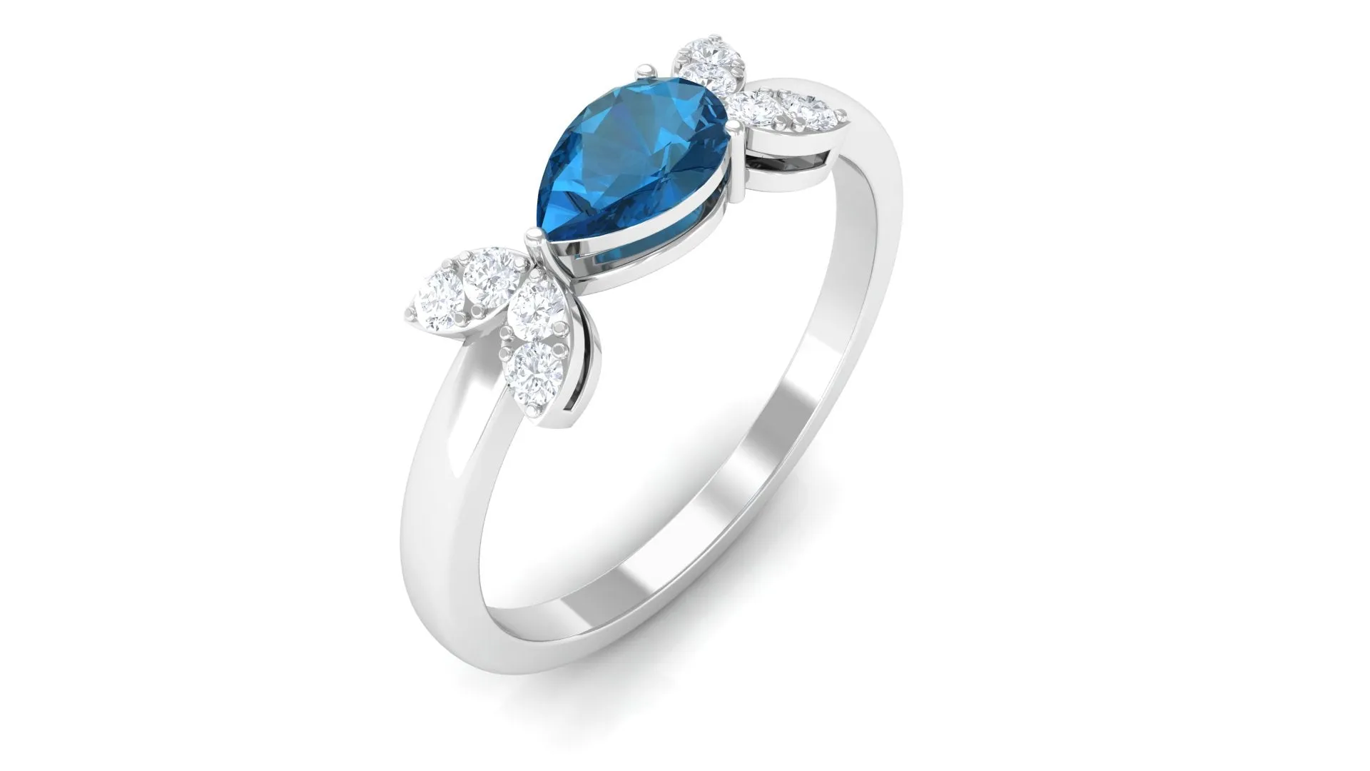 Minimal London Blue Topaz Leaf Promise Ring with Diamond