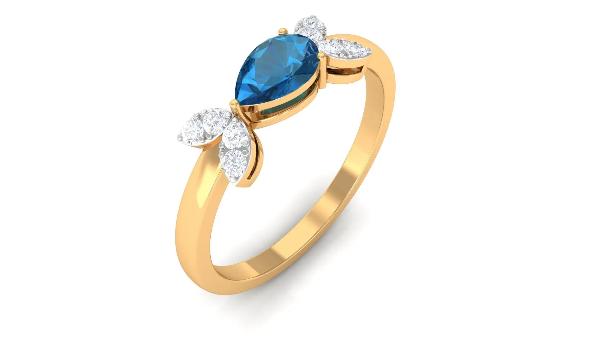 Minimal London Blue Topaz Leaf Promise Ring with Diamond