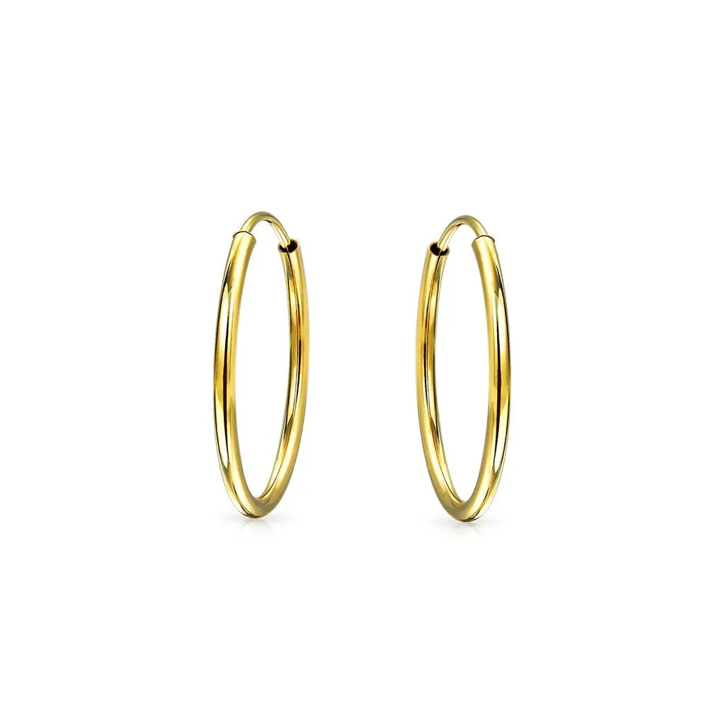 Minimalist Tiny 14K Gold Hoop Huggie Earrings Endless Cartilage Circle Design