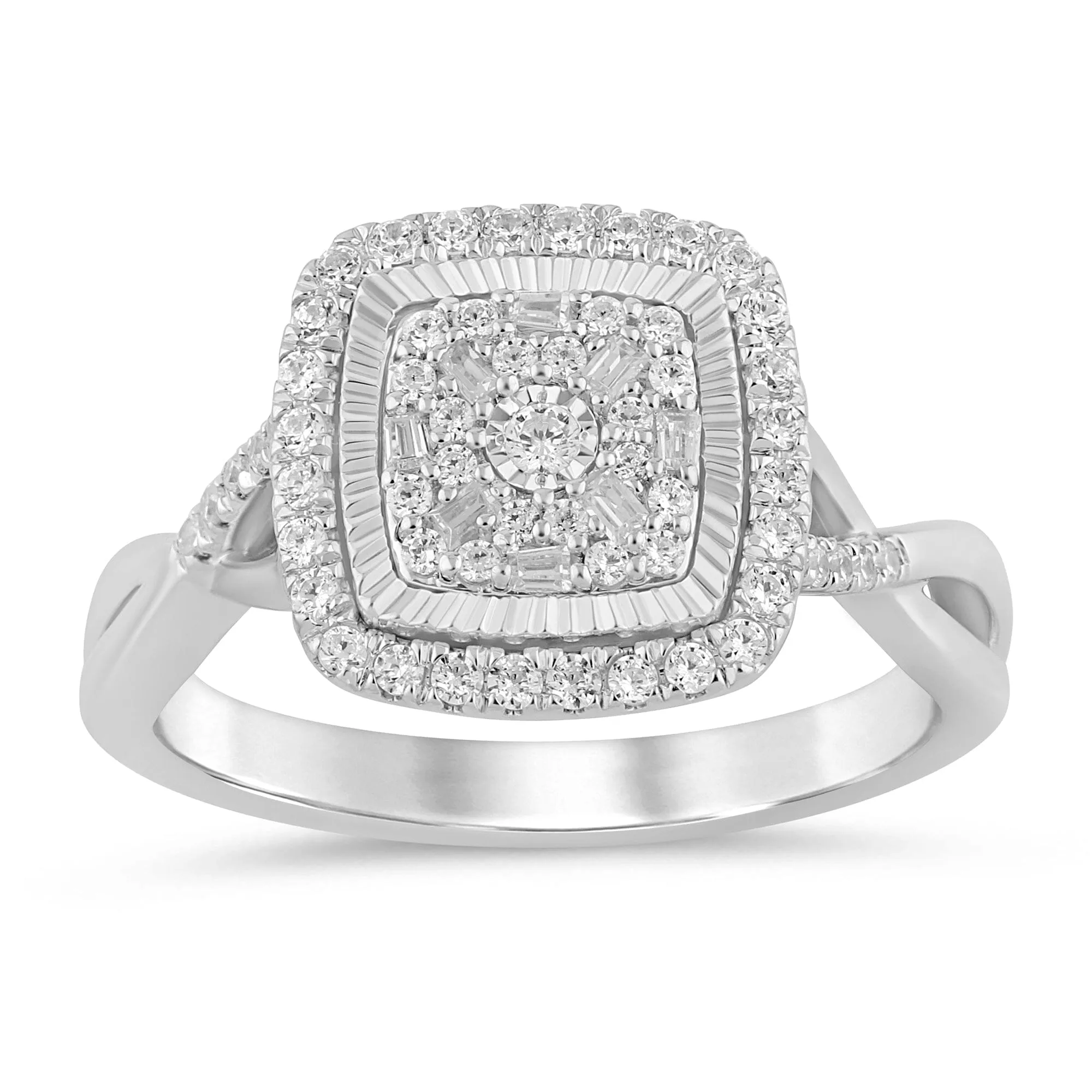 Miracle Halo Square Look Ring with 0.35ct of Diamonds in 9ct White Gold