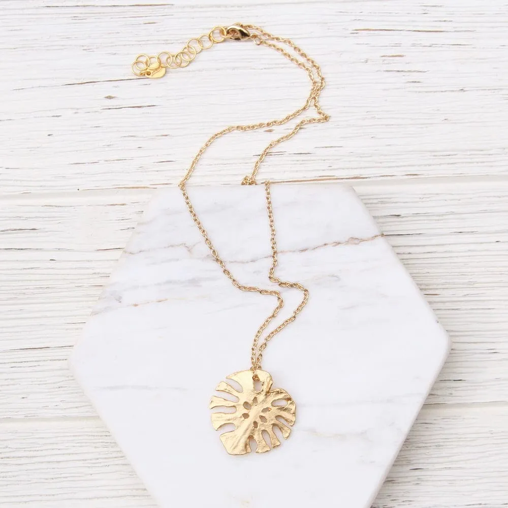 Monstera Single Leaf Pendant Necklace