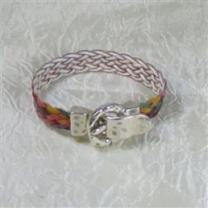 Multi-colored Braided Leather Bracelet with Buckle Clasp