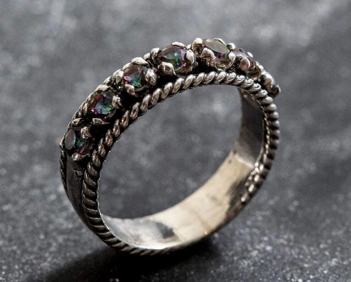 Mystic Topaz Ring - Half Eternity Band - Purple Vintage Ring