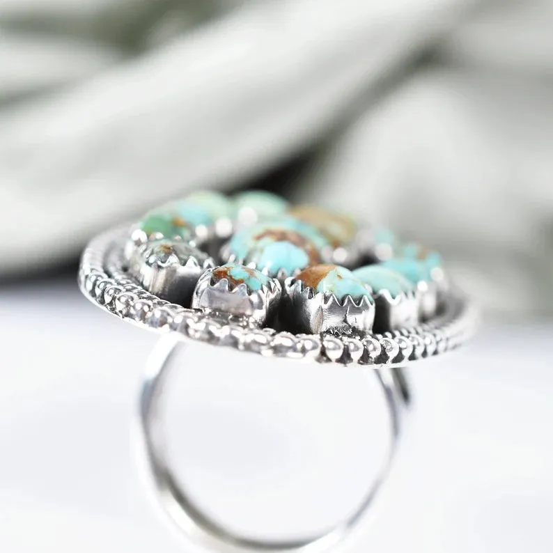 Native American Turquoise Cluster  925 Sterling Silver Rings