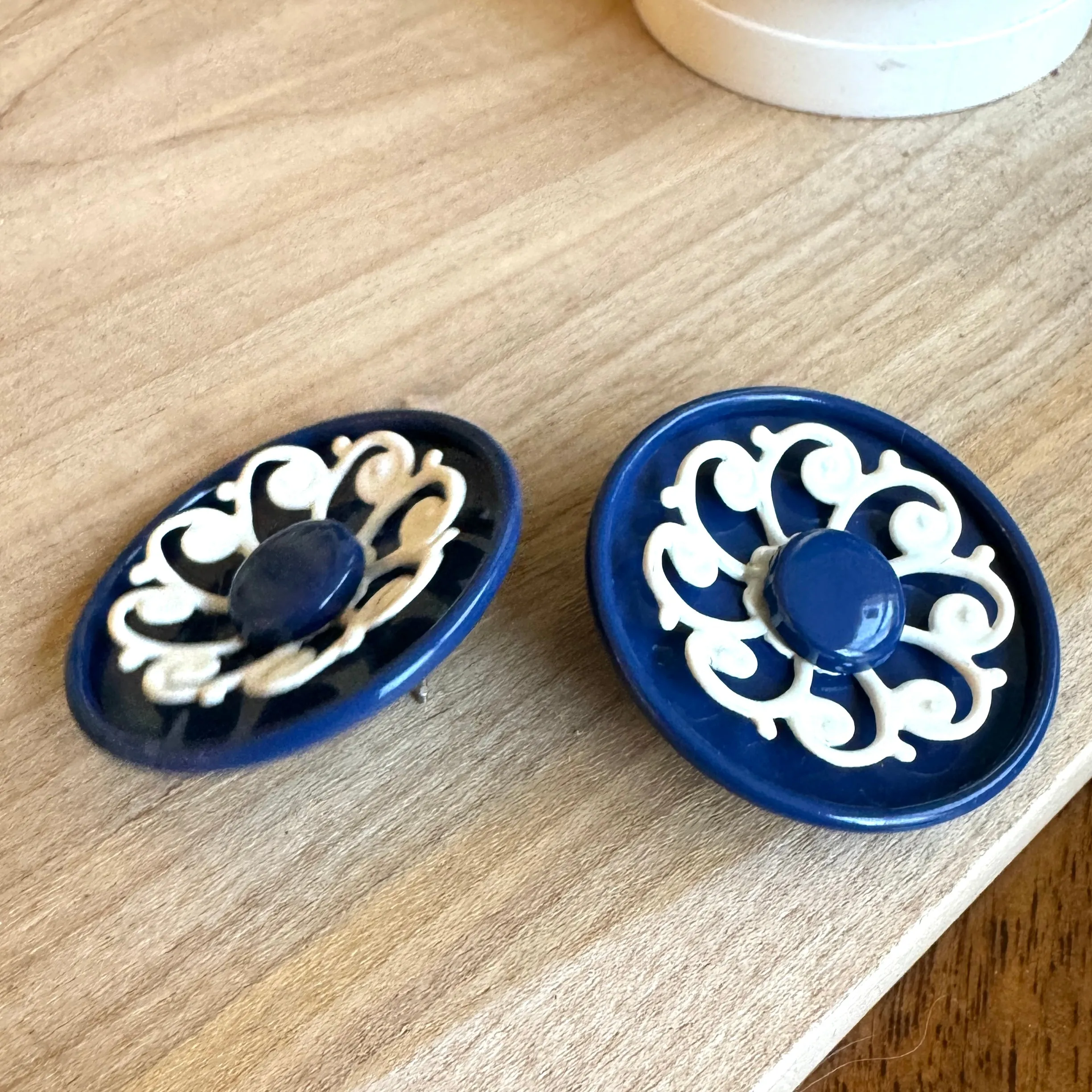 Navy Blue Scroll Flower Layered Stud Earrings *