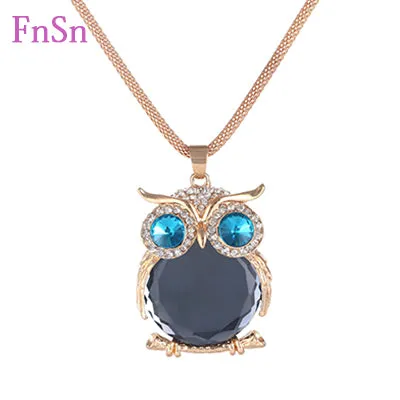 New 2017 Hot Summer choker Necklace&Pendant Owl Women Trendy Crystal Long Link Chain Zinc Alloy Gold Color Animal Jewellery Gift