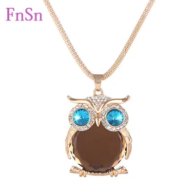 New 2017 Hot Summer choker Necklace&Pendant Owl Women Trendy Crystal Long Link Chain Zinc Alloy Gold Color Animal Jewellery Gift