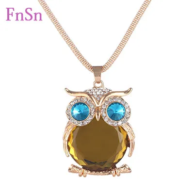 New 2017 Hot Summer choker Necklace&Pendant Owl Women Trendy Crystal Long Link Chain Zinc Alloy Gold Color Animal Jewellery Gift