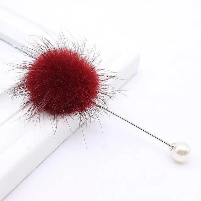 new cute Charm Simulated Pearl Brooch Pins For Women Korean Fur pompom Ball Piercing Lapel Brooches Collar Jewelry Gift