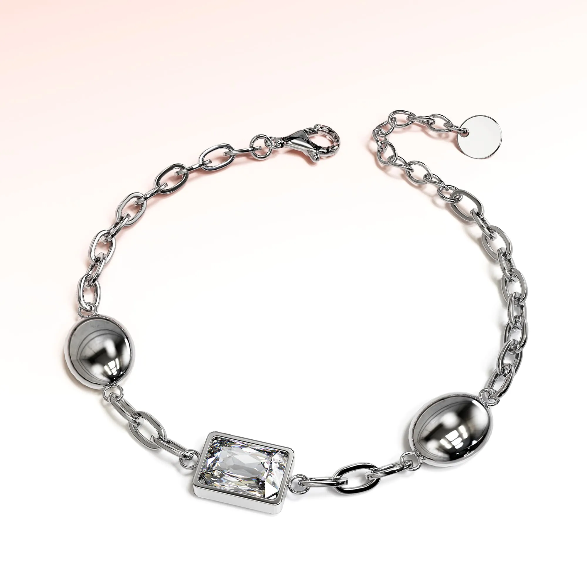 Oval Square Zirconia Bling Bracelet in White Gold