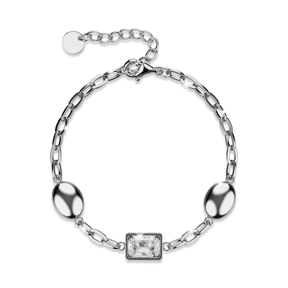 Oval Square Zirconia Bling Bracelet in White Gold