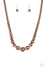 Paparazzi Accessories  - Party Pearls #N219 Box 3 - Brown Necklace