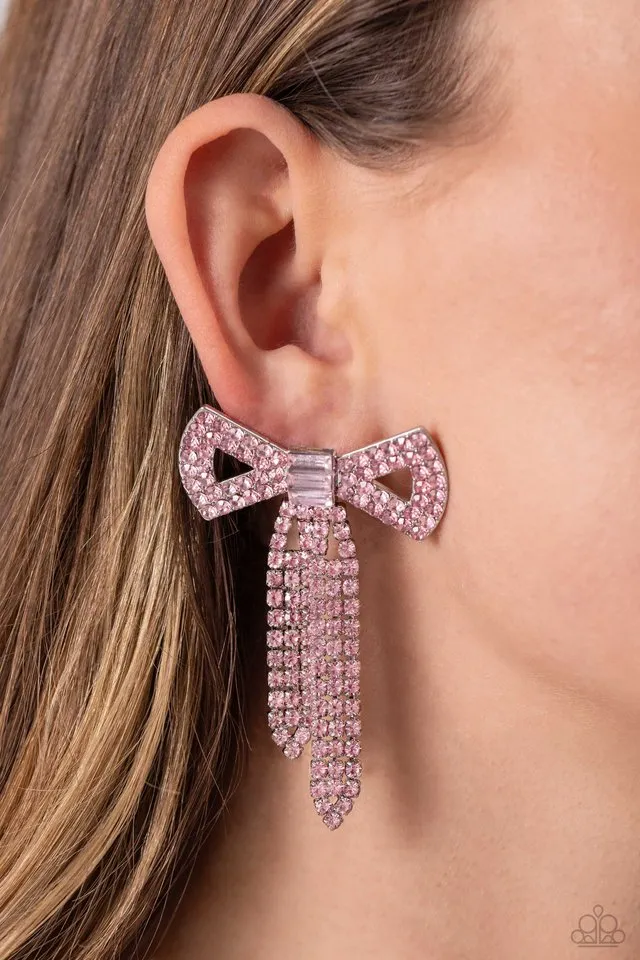 Paparazzi Earring ~ Just BOW With It - Pink