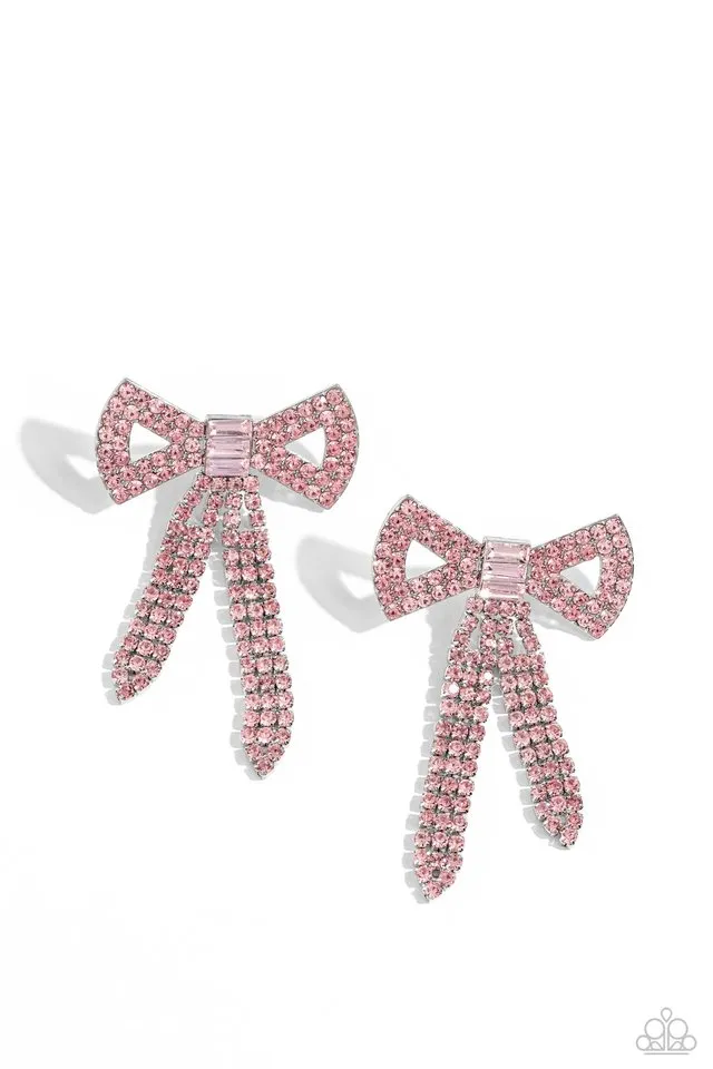 Paparazzi Earring ~ Just BOW With It - Pink