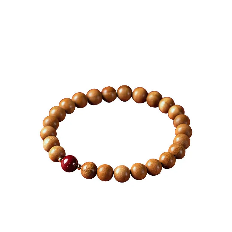 Peach Wood and Cinnabar Rabbit Bracelet for Men and Women