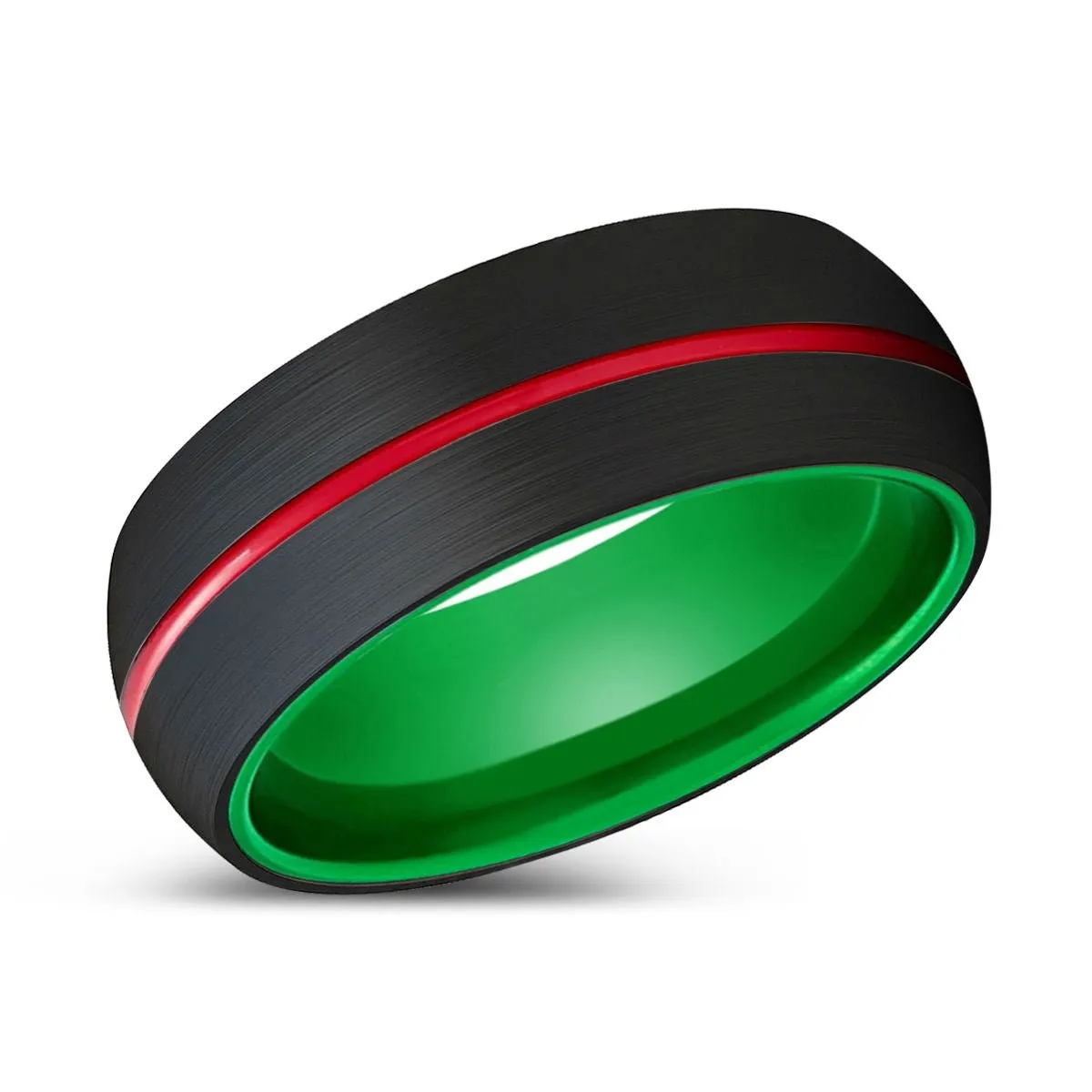 PEACOCK | Green Ring, Black Tungsten Ring, Red Groove, Domed