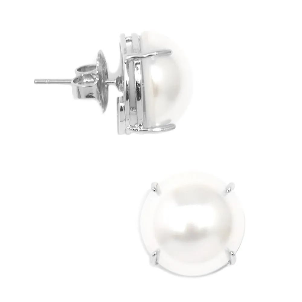 Pearl Stud Earring w/ Rhodium Setting