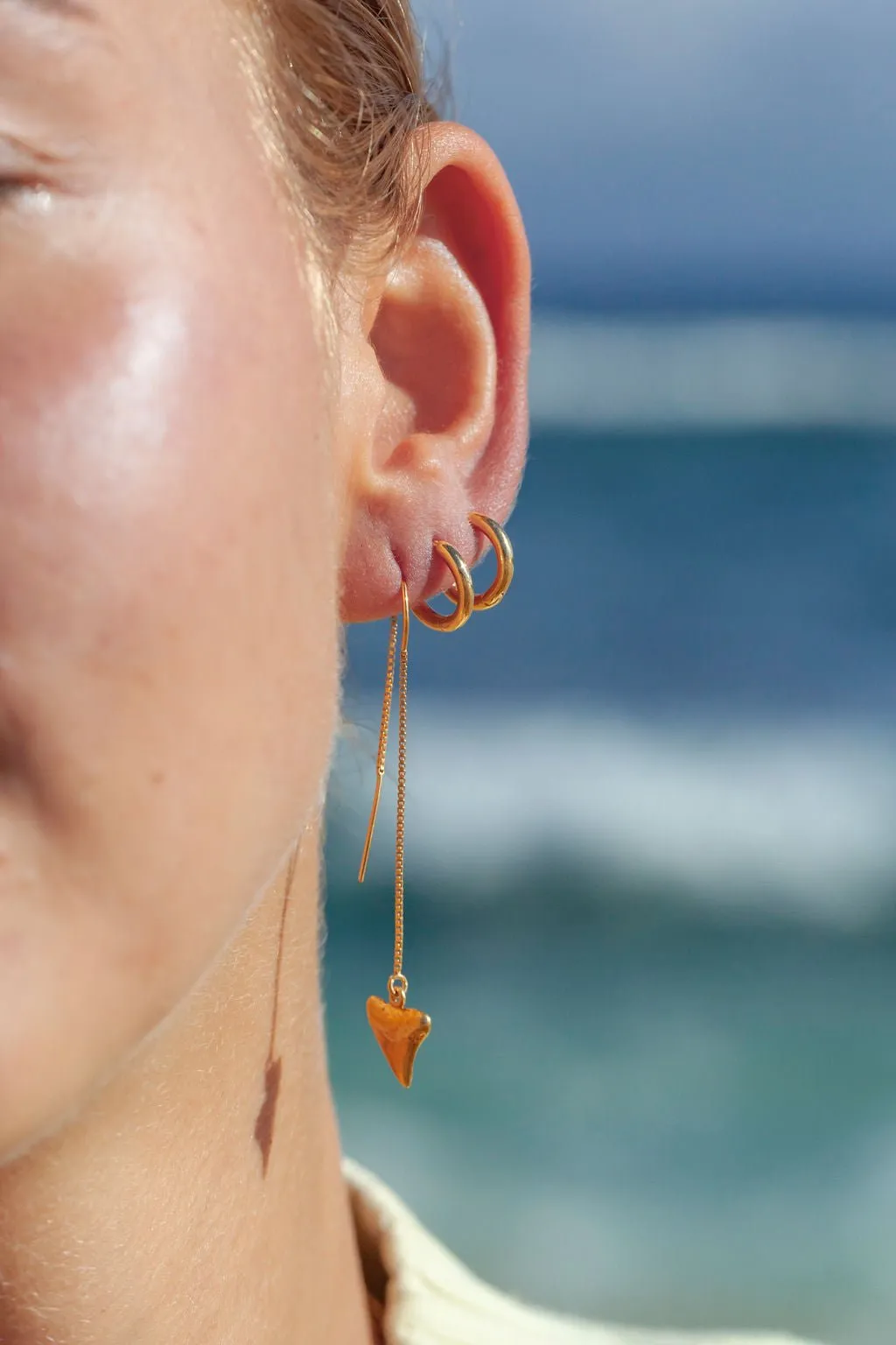 Petite Gold Shark Tooth Threader Earrings - Mano Petite