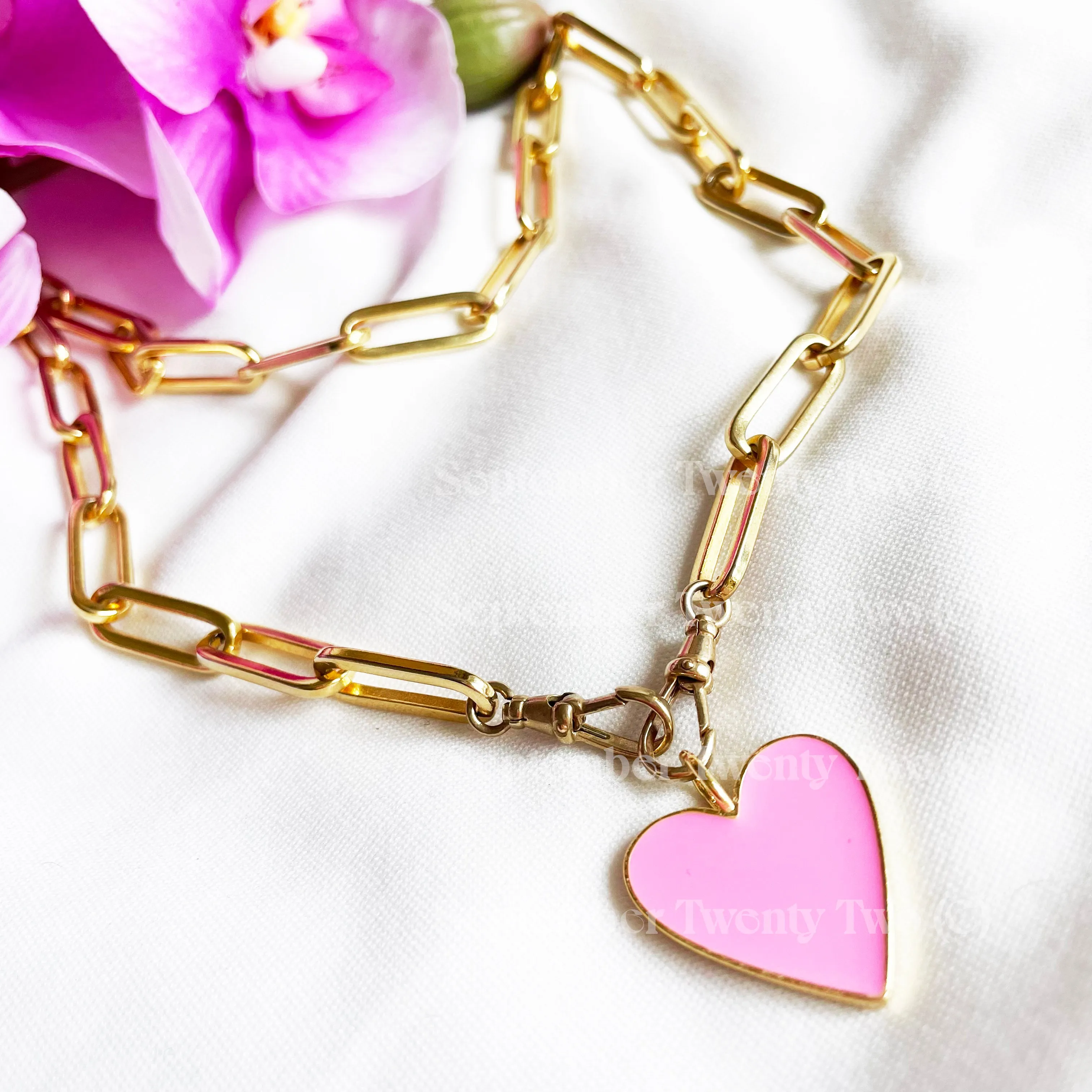 Pink Heart Gold Necklace