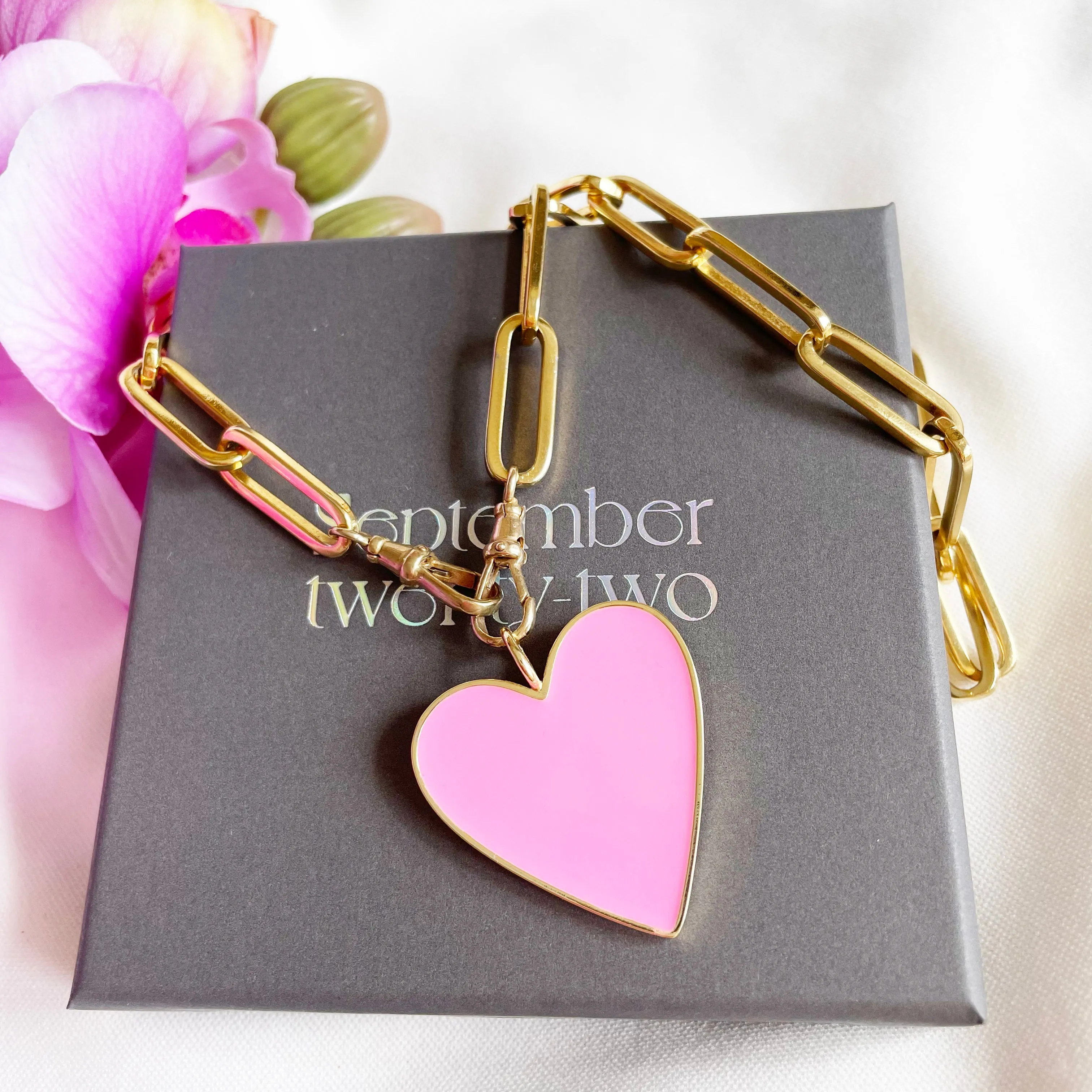 Pink Heart Gold Necklace