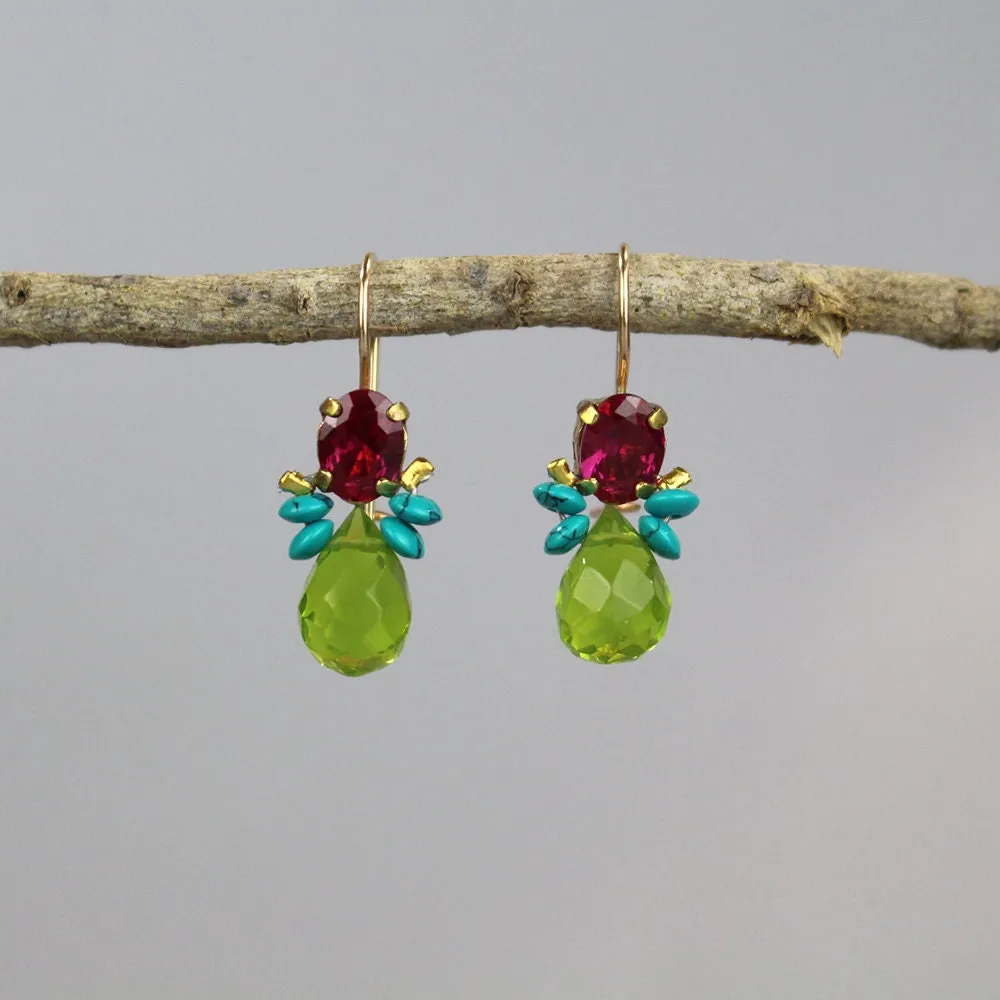 Pink Zircon Turquoise Howlite Bee Earrings