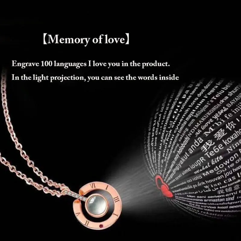 Rose Gold & Silver Love Pendant Necklace (Projects The Words "I Love You" In 100 Languages)