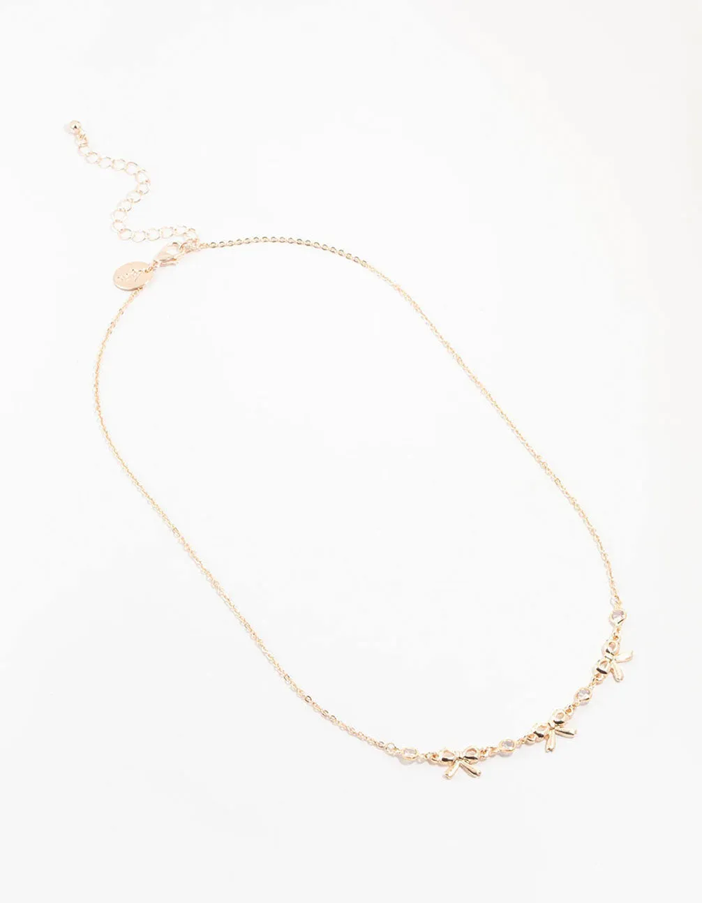 Rose Gold Station Diamante Bow Necklace