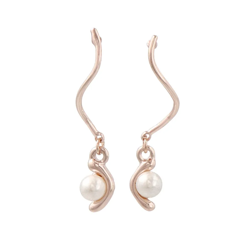 Rose Silver Wavy Bar Pearl Drop Earrings