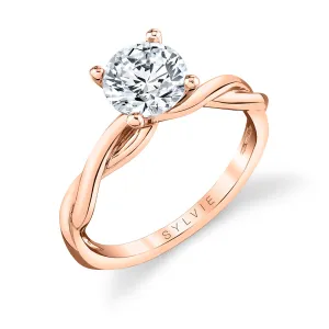 Round Cut Spiral Engagement Ring - Yasmine 18k Gold Rose