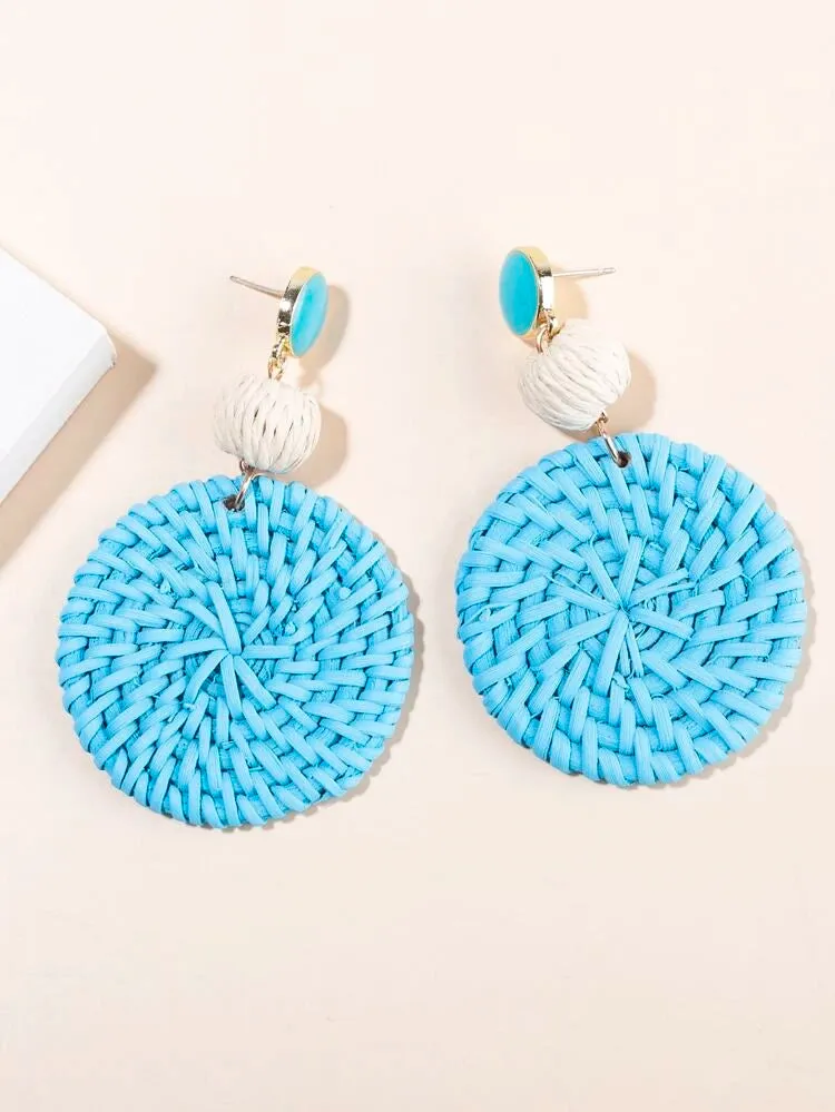 Round Drop Rattan Earrings #B-049