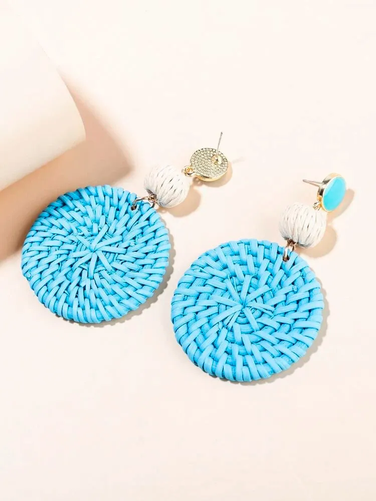 Round Drop Rattan Earrings #B-049