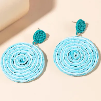 Round-Shaped Rattan Earrings Clip On Dangle Earrings for Women, Handmade