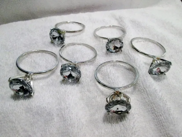 Set DIAMOND RING Silver NAPKIN RINGS Wedding Shower Bachelorette Engagement Party