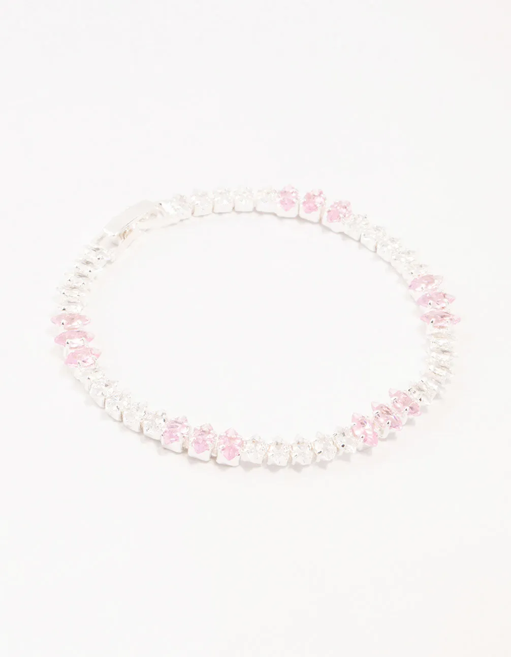 Silver Alternating Clear & Pink Marquise Cluster Cubic Zirconia Bracelet