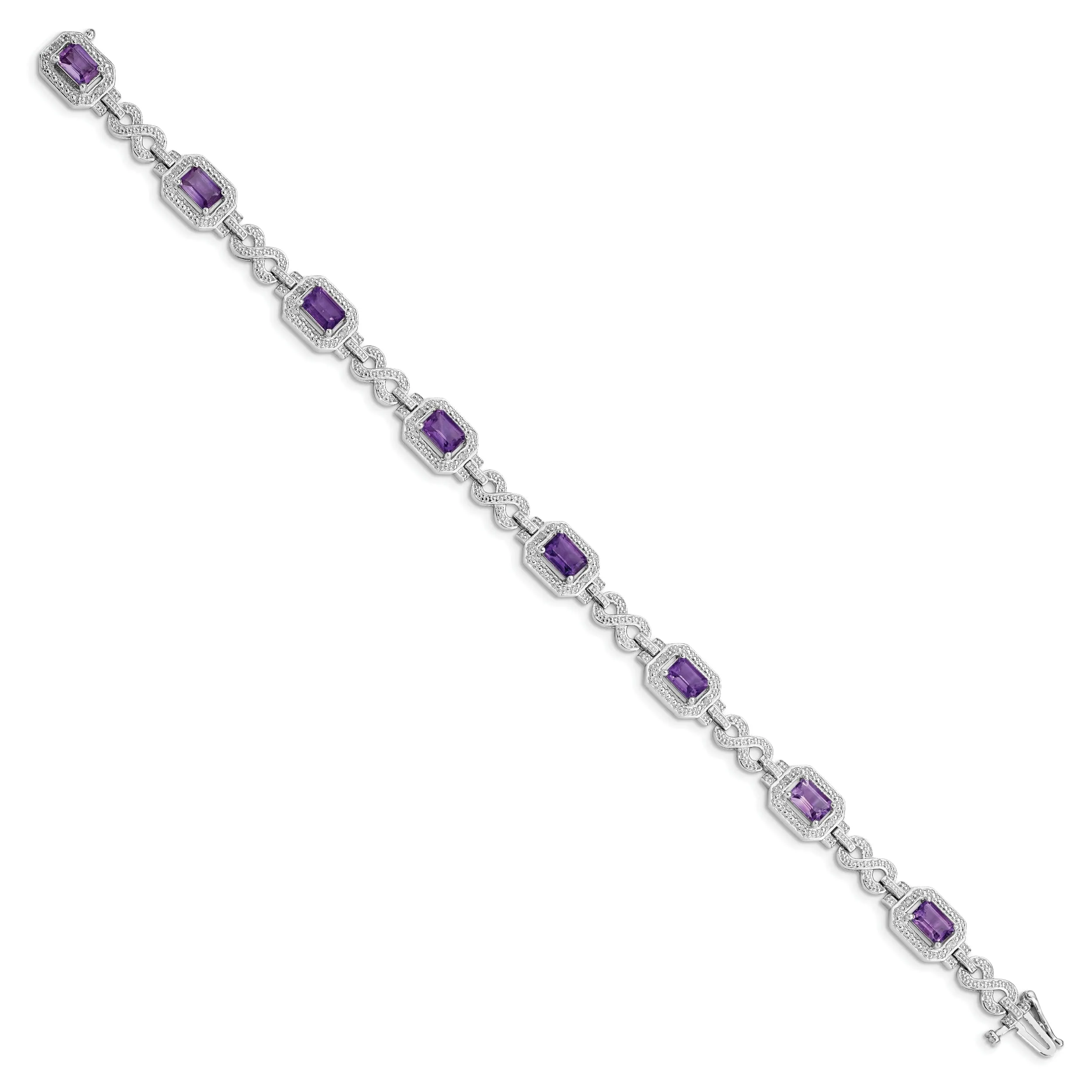 Silver Diamond Amethyst Gemstone Bracelet