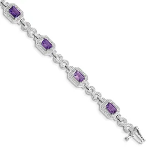 Silver Diamond Amethyst Gemstone Bracelet