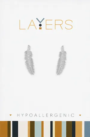 Silver Feather Stud Layers Earrings